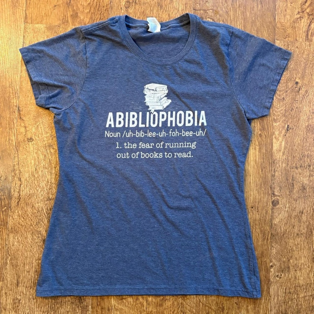 Port & Company Abibliophobia Book Lover Graphic Tee Blue Medium Womens